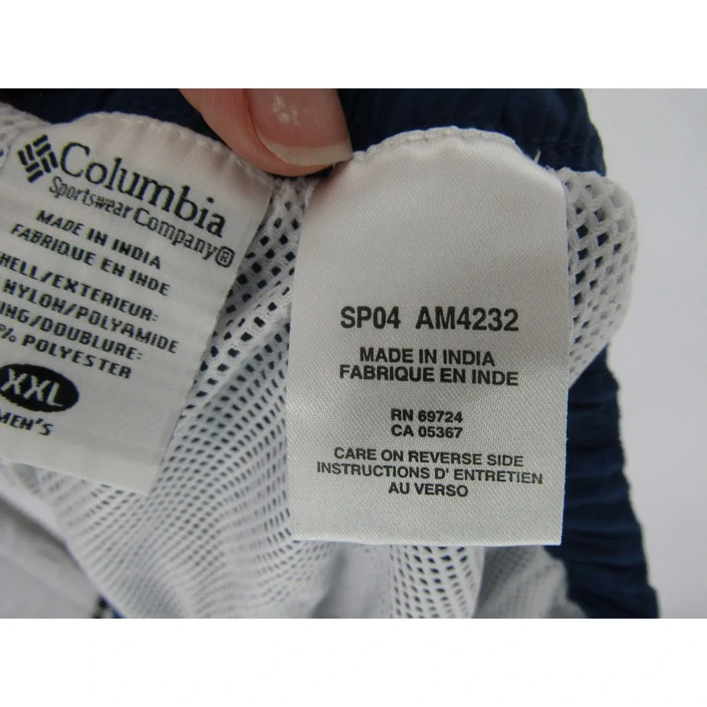 Columbia Packable Cargo Shorts Mens XXL Navy Blue Elastic‎ Waist Nylon Hiking